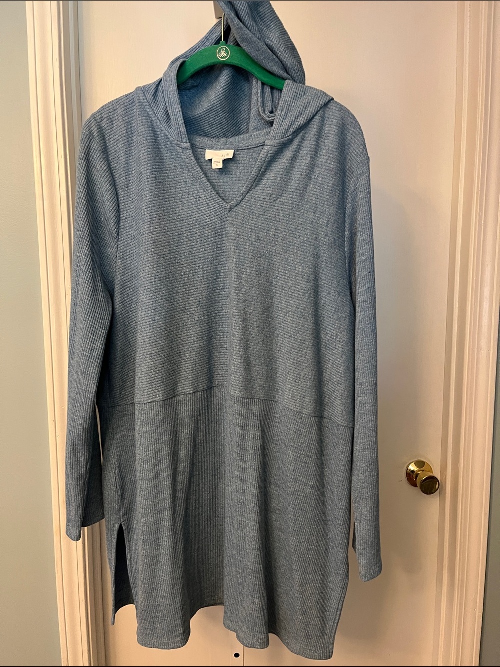 J. Jill Light Blue Hooded V-Neck Tunic Sweater